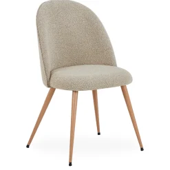 Annika spisebordsstol - Beige boucle stof med ben i egetræslook