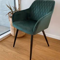 Carlo spisebordsstol - Grøn velour med armlæn