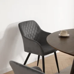 Carlo spisebordsstol - Grå velour med armlæn