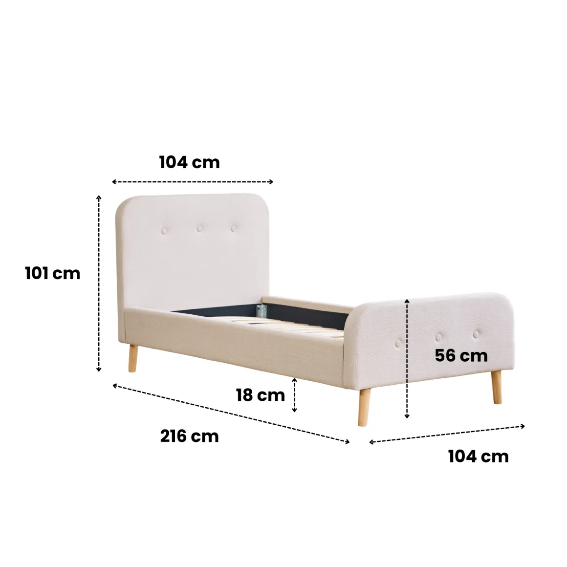 Christian sengeramme i beige 90x200 cm ekskl. sengelameller og madrasser