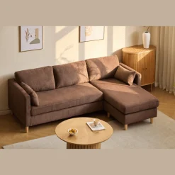 Ellis - Højrevendt og venstrevendt vendbar chaiselong sofa brun fløjl - L: 215 x D: 82 x H: 78 cm