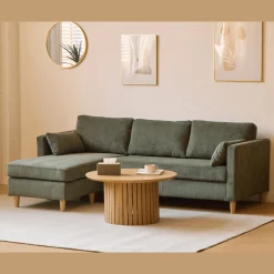 Ellis - Højrevendt og venstrevendt vendbar chaiselong sofa grøn fløjl - L: 215 x D: 82 x H: 78 cm