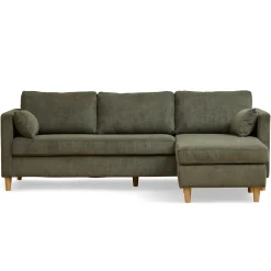Ellis - Højrevendt og venstrevendt vendbar chaiselong sofa grøn fløjl - L: 215 x D: 82 x H: 78 cm