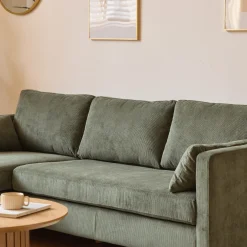 Ellis - Højrevendt og venstrevendt vendbar chaiselong sofa grøn fløjl - L: 215 x D: 82 x H: 78 cm