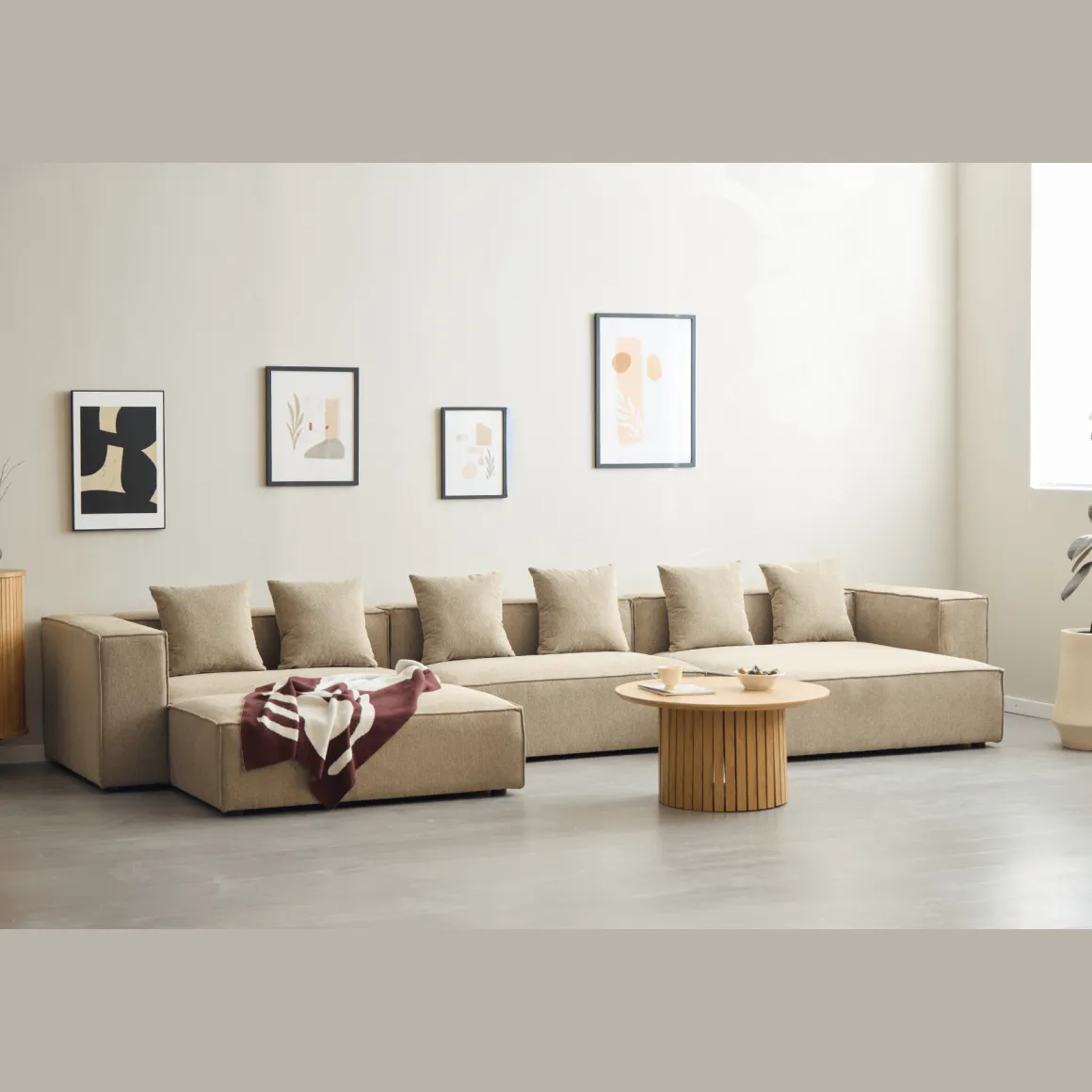 Hailey - Højrevendt chaiselong modulsofa med puf i sand L: 415 X D: 172 X H: 65 cm