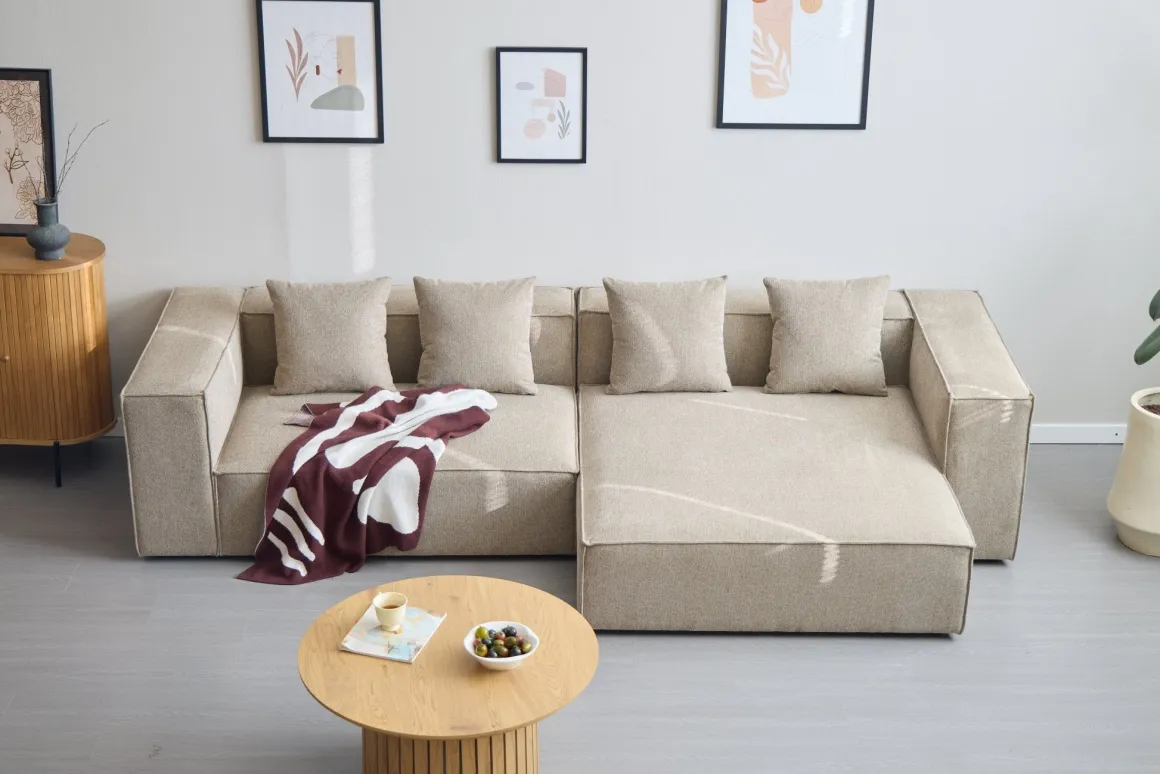 Hailey - Højrevendt chaiselong modulsofa i sand med 2 moduler L: 294 X D: 148 X H: 65 cm