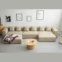 Hailey - Venstrevendt chaiselong modulsofa med puf i sand L: 415 X D: 172 X H: 65 cm