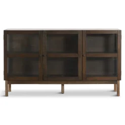 Havana egetræ glas skænk/vitrineskab i røget eg med 3 låger - 80x40x140 cm