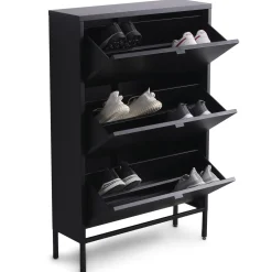 Herman Skoskab - Sort metal med 3 rum - 80x26x125 cm