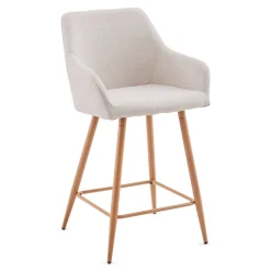 Jenna barstol - beige tekstil med armlæn 65 cm