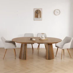 Jenna spisebordstol - beige tekstil med egelook