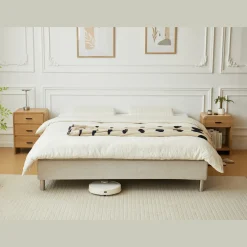 Kontinentalseng i beige 180x200 cm med 4 cm topmadras i PU-skum inkl. chrome ben
