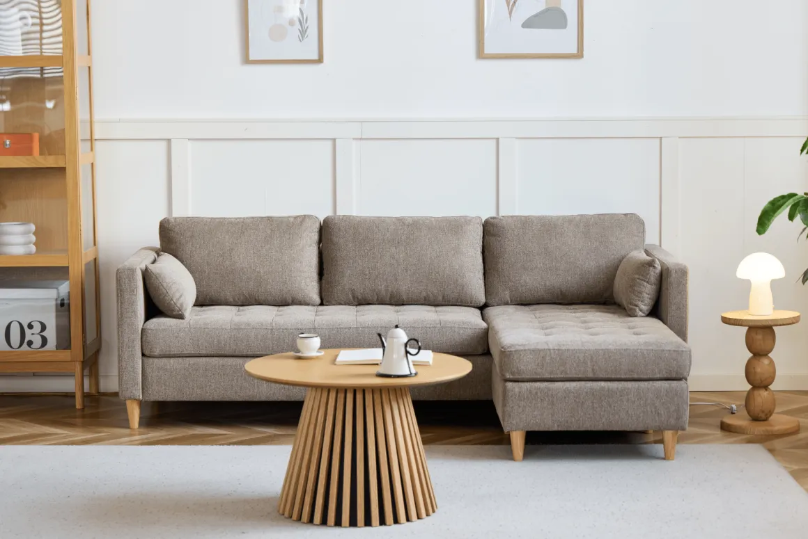 Lulu - Højrevendt og venstrevendt vendbar chaiselong sofa i sand - L: 215 x D: 82 x H: 78 cm