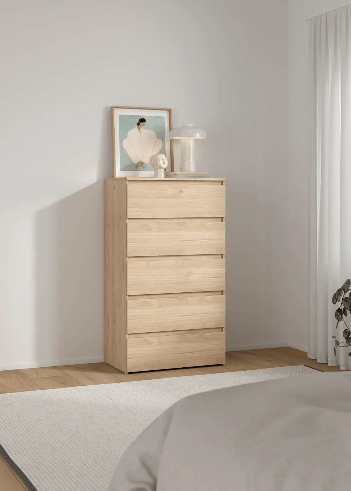 Maise kommode H:114 x B:65 x D:41 cm med 5 skuffer i egelook