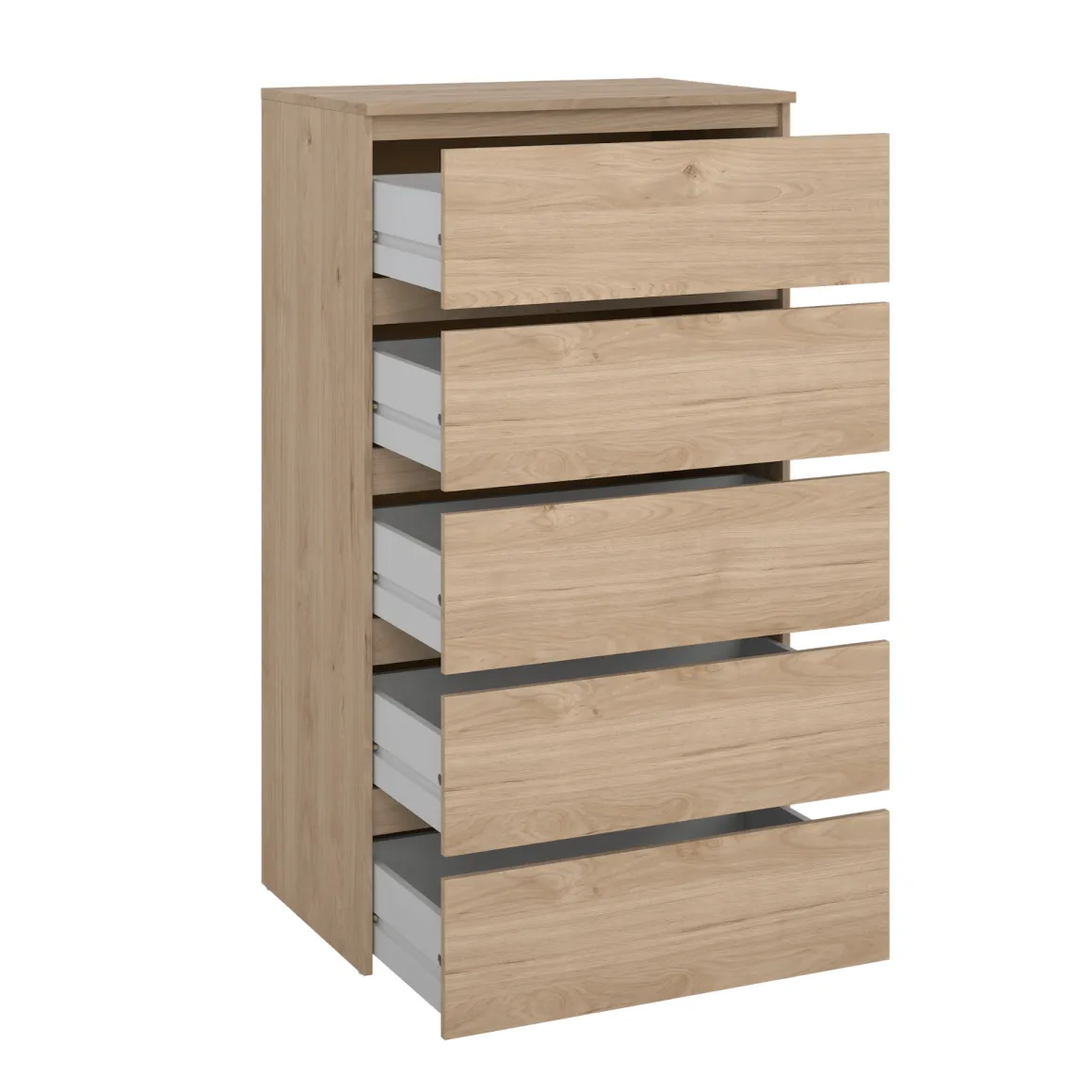 Maise kommode H:114 x B:65 x D:41 cm med 5 skuffer i egelook
