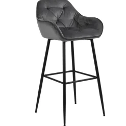 Mario barstol med ryglæn - Grå velour 65 cm