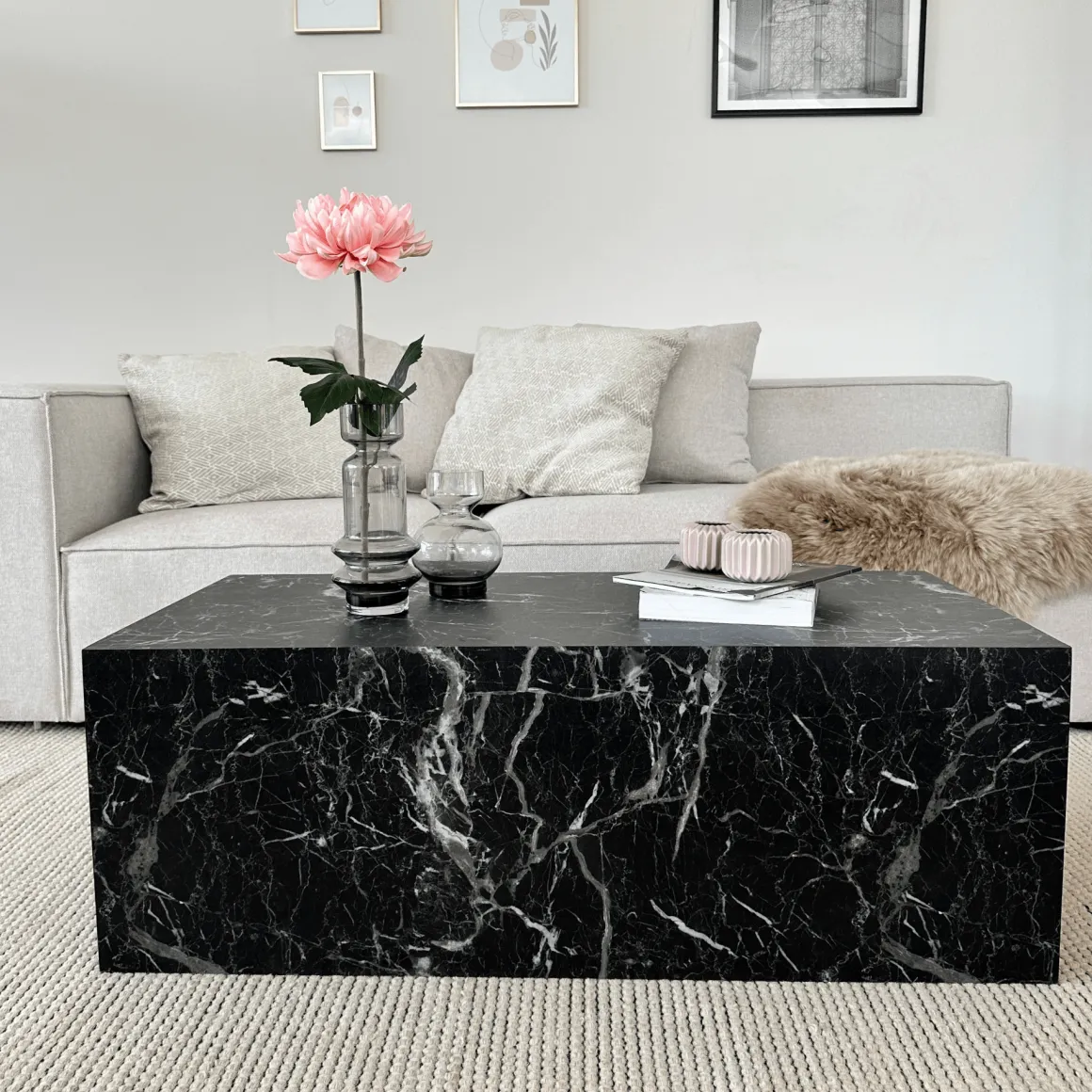 Maxine sofabord sort marmor look 90x50 cm