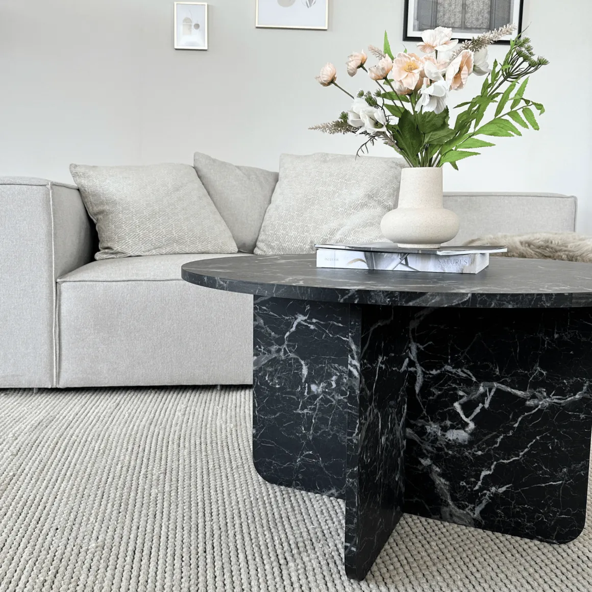 Mercy sofabord sort marmor look Ø80 cm
