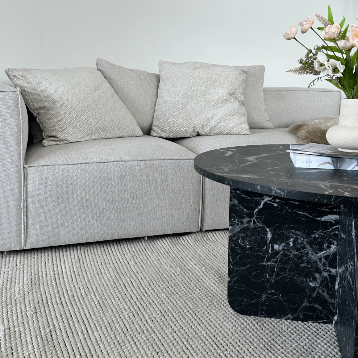 Mercy sofabord sort marmor look Ø80 cm