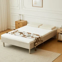 Premium boxmadras seng i beige 140x200 cm med 7 cm topmadras i memoryskum ekskl. ben