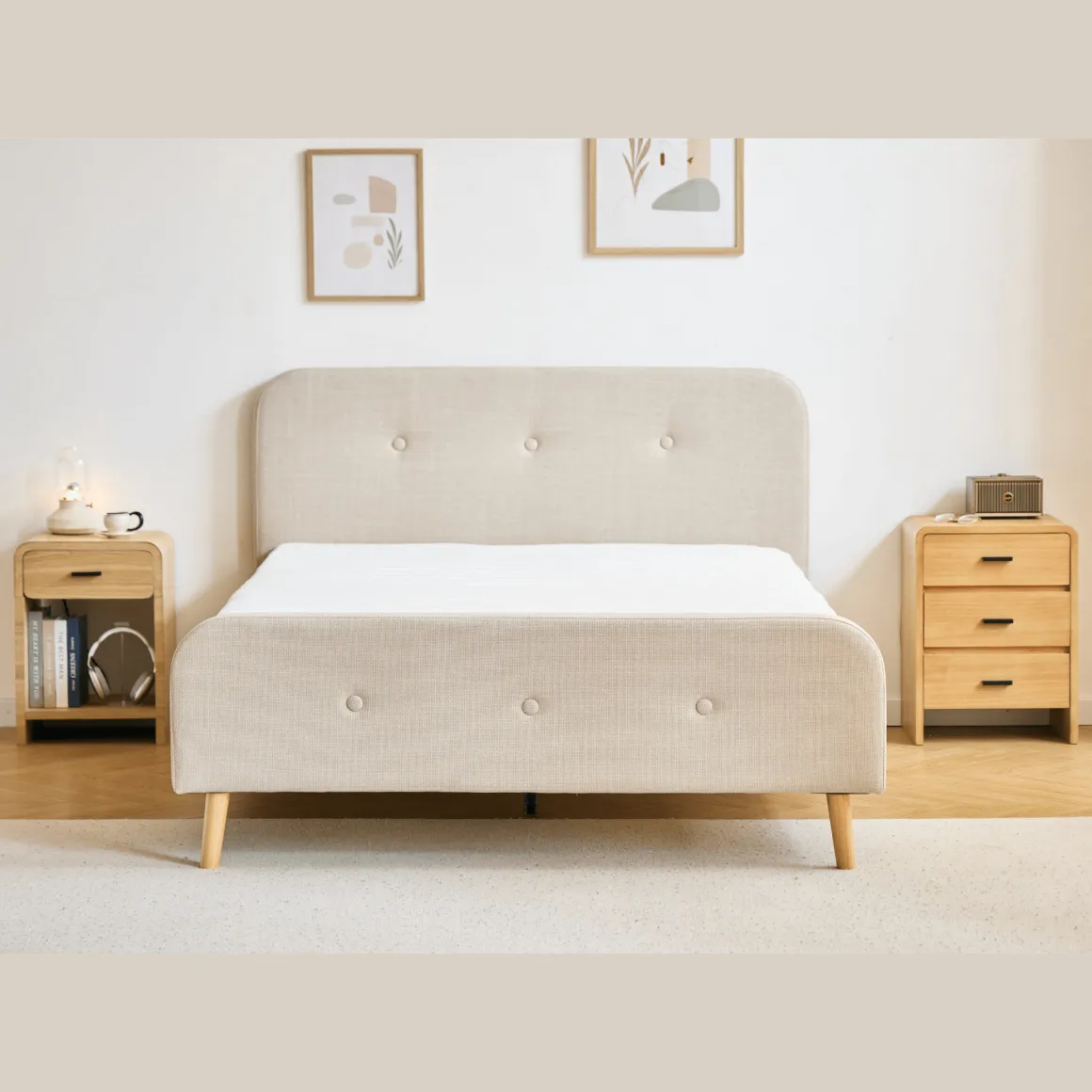 Premium Christian seng i beige 180x200 cm inkl. sengelameller og madrasser