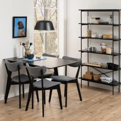 Rickie - Sort klap ud spisebord med tillægsplade i sortlakeret egefiner - 80/120 x 80 cm