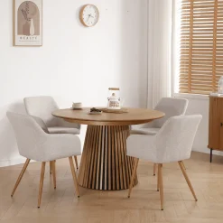 Spisebordssæt - Lewis lamel spisebord Ø120 cm med udtræk i egefiner + 6 x Jenna spisebordsstole i beige
