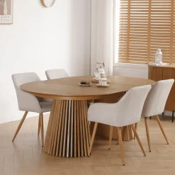 Spisebordssæt - Lewis lamel spisebord Ø120 cm med udtræk i egefiner + 6 x Jenna spisebordsstole i beige