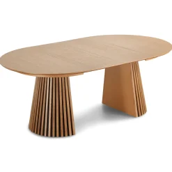 Spisebordssæt - Lewis lamel spisebord Ø120 cm med udtræk i egefiner + 6 x Jenna spisebordsstole i beige