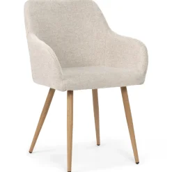 Spisebordssæt - Lewis lamel spisebord Ø120 cm med udtræk i egefiner + 6 x Jenna spisebordsstole i beige