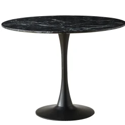 Zander - Rundt sort marmor-look spisebord med trompetfod - Ø100 cm
